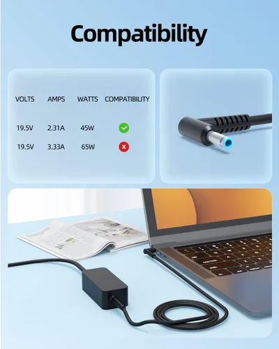 Vista 3 de Superer Cargador modelo de 45 W apto para HP Pavlion x360 15 15-dw 15-dy 15-db 15-ef 15-dx 15-da 15-ay 15-ba 15-bw 15-f 15-u 15-bs 15-af 15-au 15-eh