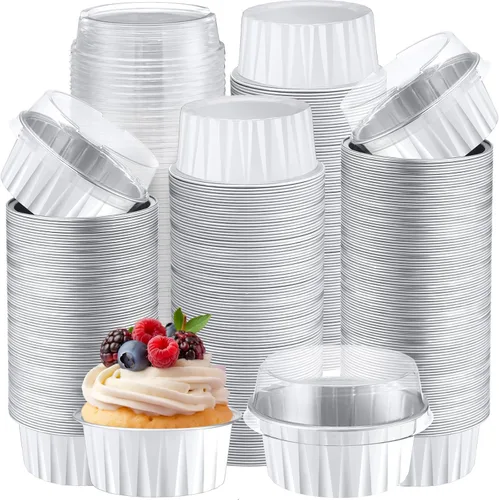 Vista 37 de Gejoy - 400 tazas para hornear de papel de aluminio con tapas, 5 onzas, clásico, negro