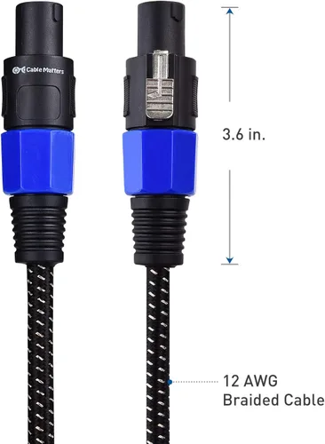 Vista 6 de Cable Matters Cable de altavoz trenzado prémium de 12 AWG de 3 pies compatible con puerto Speakon NL4FC