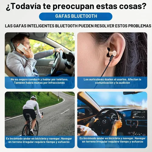 Vista 5 de Gafas inteligentes con audio Bluetooth de oreja abierta y filtrado Negro