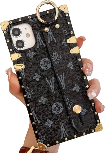 Vista 21 de Funda rectangular de cuero compatible con 11 con correa para pulsera, funda de diseño de lujo para mujeres y niñas, funda protectora con soporte