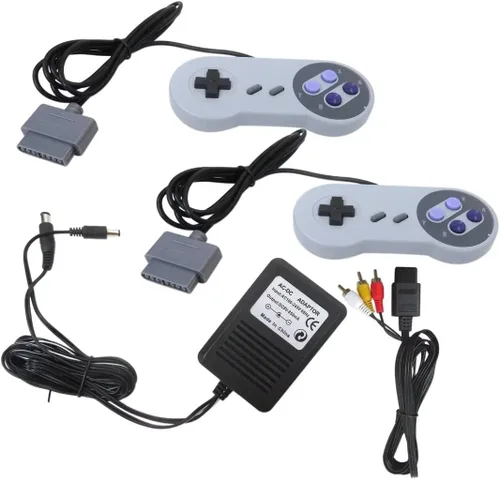 Vista 7 de Juego de repuesto compatible con Super Nintendo SNES, adaptador de corriente de cable AV con 2 controladores de juego, regalo ideal para cumpleaños