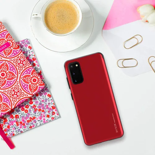 Vista 7 de GOOSPERY Sky Slide - Funda para Samsung Galaxy S20 (2020) de doble capa con tarjetero y cartera (rojo)