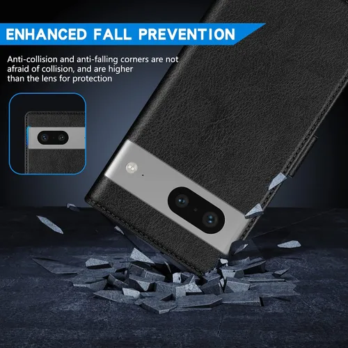 Vista 7 de ZZXX Funda tipo cartera para Google Pixel 7 con bloqueo RFID, ranura para tarjetas, función atril, cierre magnético, funda protectora de cuero