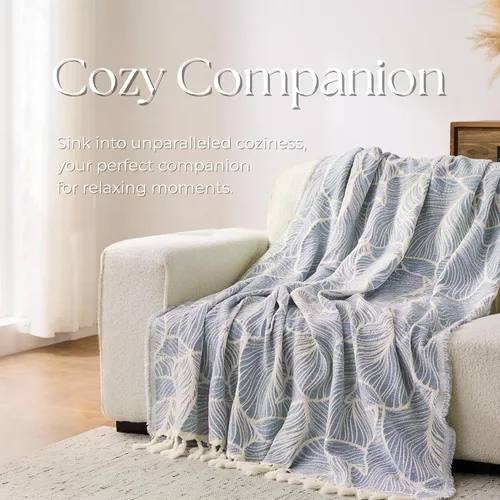 Vista 4 de DOWN HOME Manta de algodón de felpilla para sofá, manta bohemia ligera para cama, sofá, silla, sala de estar, exterior, manta decorativa de tejido