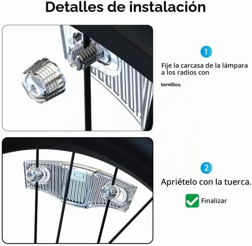 Vista 5 de Luces LED recargables para radios de bicicleta, paquete de 2, impermeables