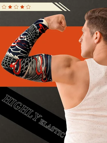 Vista 25 de Boao 20 piezas de mangas de brazo de enfriamiento para hombre, manga larga sin dedos, antideslizante, protección UV, mangas temporales para tatuajes