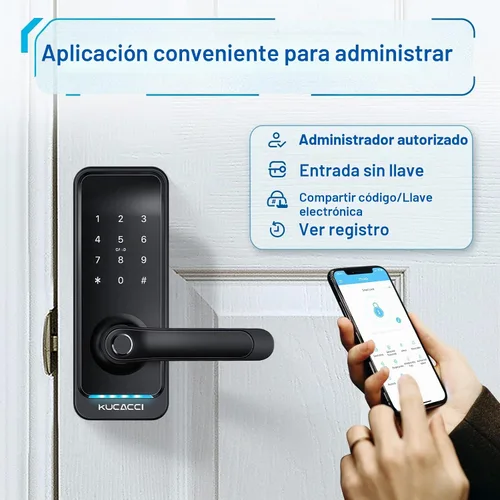 Vista 3 de Cerradura inteligente de puerta con manija: KUCACCI - Cerradura de puerta digital sin llave para puerta delantera - Teclado de huellas dactilares