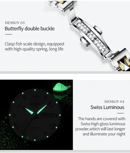 Vista 6 de OLEVS Reloj de pulsera mecánico de cuerda automática para mujer, de marca suiza, vestido de cristal de zafiro, impermeable, para mujer