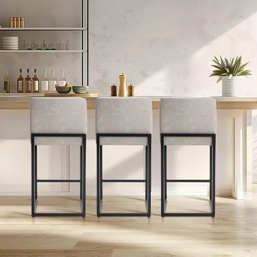Vista 38 de Juego de 2 taburetes de bar de altura de mostrador de color blanco cremoso de 24 pulgadas, modernos taburetes de bar dorados con respaldo tapizado