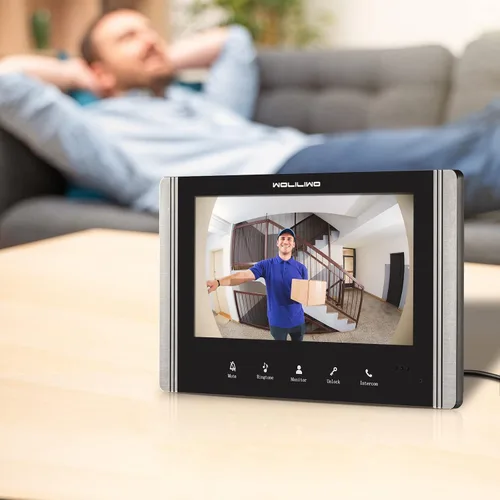 Vista 7 de Sistema de intercomunicador con vídeo con cable, timbre de puerta de vídeo de 17,78 cm con visión nocturna IR, soporte de desbloqueo remoto
