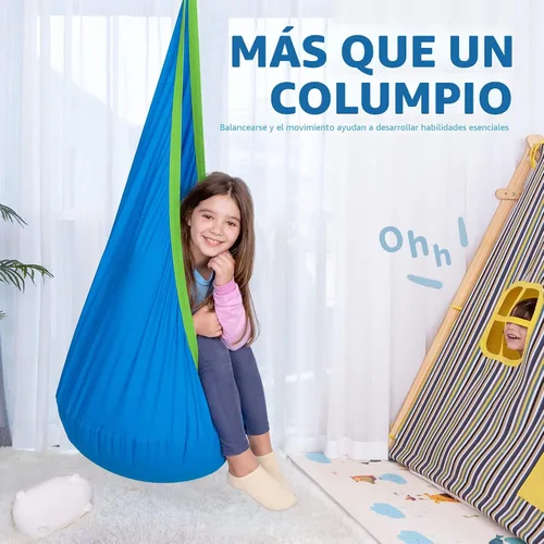 Vista 6 de Hamaca tipo cápsula OUTREE 100% de algodón para niños. Para uso interior y exterior, Azul