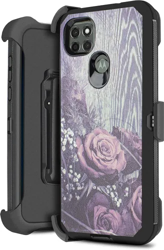 Vista 10 de Funda protectora para Motorola Moto G9 Power con protector de pantalla integrado, soporte giratorio con clip para cinturón, funda protectora