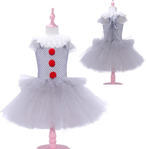 Vista 2 de Disfraz de payaso tutú de Halloween para niñas, cosplay de payaso con globos rojos para niños pequeños