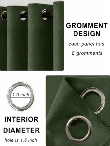 Vista 2 de SNITIE Cortinas de terciopelo de 84 pulgadas de largo con ojales, color verde militar, súper suaves, con aislamiento térmico y reducción de ruido