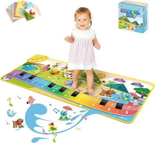 Vista 8 de FOKI Alfombrillas de piano, 3 en 1, tapete de juego musical de animales con piano y tambor para juguetes Montessori sensoriales de aprendizaje