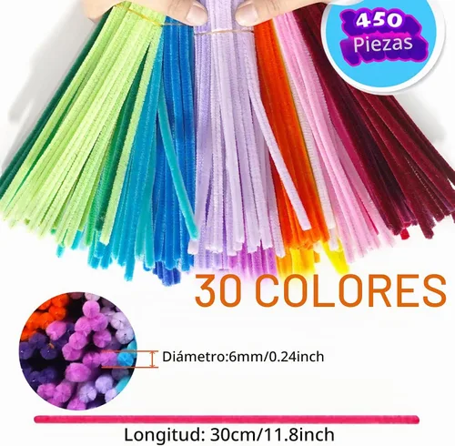 Vista 2 de URSDIART 450 limpiapipas a granel, 30 colores surtidos de tallos de chenilla Multicolor