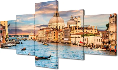 Vista 10 de TUMOVO 5 piezas de arte en lienzo para pared, hermoso castillo de piedra de cisne con paisajes naturales de selva al atardecer, paisajes naturales
