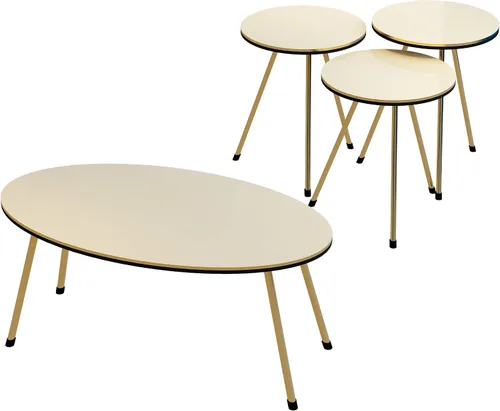 Vista 3 de Juego de mesa de sala de estar de 4 piezas, 1 mesa auxiliar y 3 mesas anidables, montaje sin herramientas