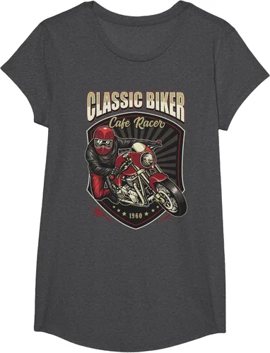 Vista 44 de Camiseta de motocicleta clásica Biker Cafe Racer para hombre, Negro, S