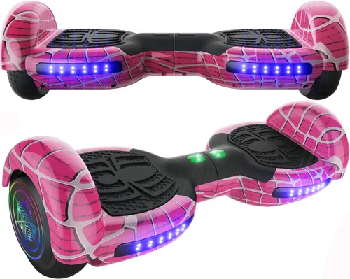 Vista 10 de Hoverboard con patrón de araña para niños de 6 a 12 años, con altavoz Bluetooth y luces LED, tabla deslizante de 6.5 pulgadas, certificado