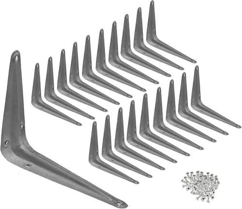 Vista 12 de Soportes de estante de esquina de pared de metal de 3 x 4 pulgadas, color gris, paquete de 4
