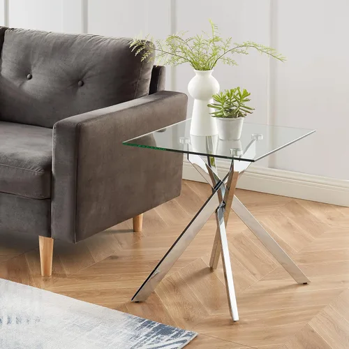 Vista 8 de JYED DECOR Mesa de centro con tapa de vidrio templado (oro, mesa de centro rectangular)