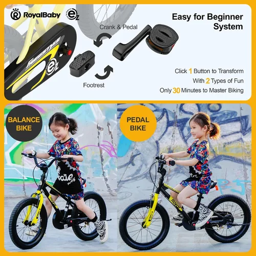Vista 4 de RoyalBaby EZ Kids Bike 12 14 16 18 20 Inch Balance Pedal 2-in-1 Training Bicycle Boys Girls Ages 3 to 12 Years Easy Learn for Beginners