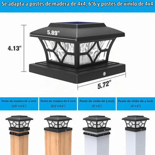 Vista 6 de VOLISUN Luces Solares para Postes de Exteriores, Luces Solares para Postes de Valla 4x4 Vinilo/Madera, Luz Solar Negra Impermeable para Poste