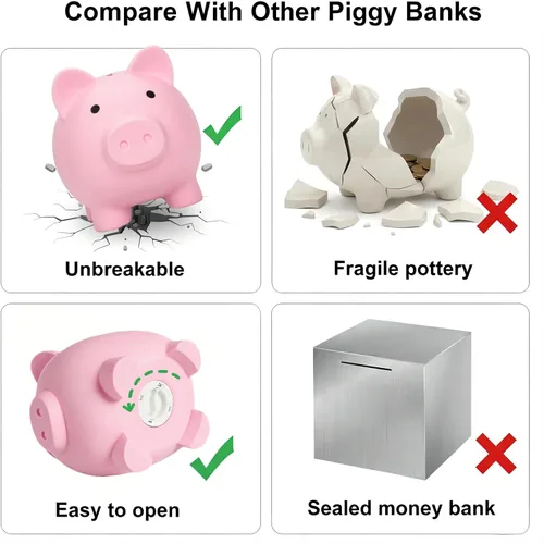 Vista 4 de Alcancía para Sbrvaniy Piggy Coin Banks para niños y niñas, mi primer banco de dinero de plástico irrompible tamaño S/M/L decoración ahorro Navidad