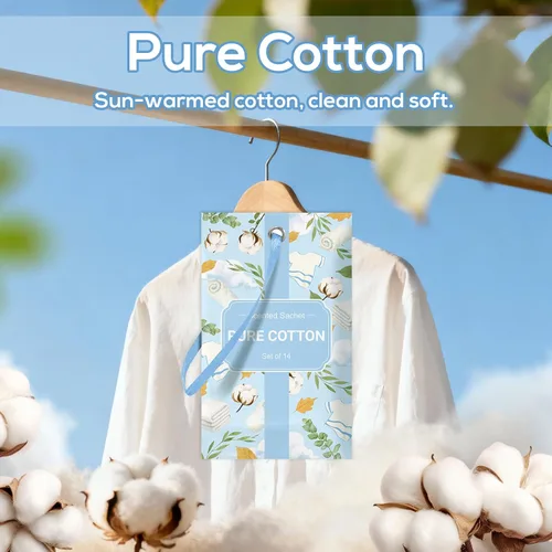 Vista 2 de SCENTORINI Sobres perfumados para cajones y armarios, aroma de algodón puro, paquete de 14 bolsitas de larga duración, ambientador de armario