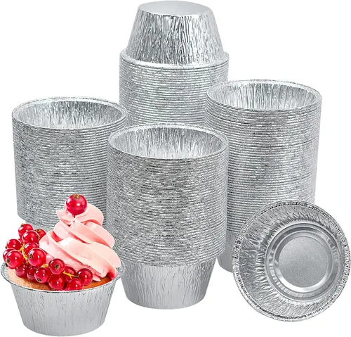 Vista 9 de Moldes para cupcakes, paquete de 100 moldes de papel de aluminio para magdalenas, 4 onzas, soportes para pudín (100)