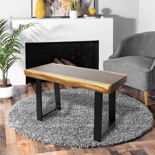Vista 11 de Banco rectangular de madera natural, taburetes de entrada de madera maciza de 20 x 13 x 18 pulgadas de alto, mesa auxiliar rústica con borde vivo