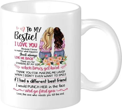 Vista 10 de Taza de café de regalo para mejores amigos, con texto en inglés "Friends Will Always Be Connected by Heart", para cumpleaños, Navidad y mejores
