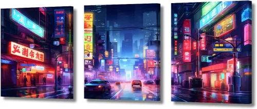 Vista 105 de Lienzo decorativo para pared de sala de estar, lienzo Cyberpunk, decoración de pared de 3 paneles, decoración de pared para el hogar, dormitorio