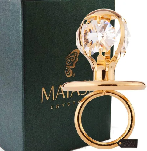 Vista 2 de Matashi Adorno de chupete de bebé chapado en oro de 24 quilates con cristales para la primera Navidad del bebé y colgante colgante – Gran regalo