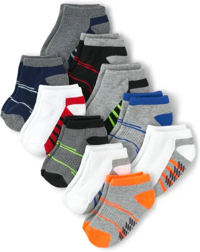 Vista 6 de The Children's Place Calcetines tobilleros unisex para bebés y niños pequeños, paquete de 10 Negro/Blanco 20