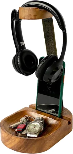 Vista 12 de Soporte dual para auriculares, soporte de madera de acacia para 2