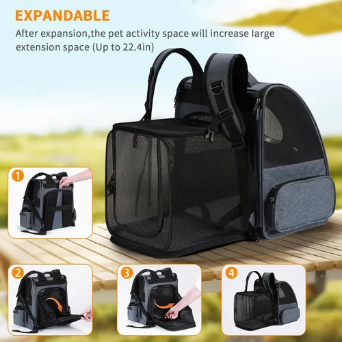 Vista 2 de Mochila transportadora de burbujas para gatos, mochila expandible para gatos, mochila transpirable para gatos medianos, gatitos y cachorros