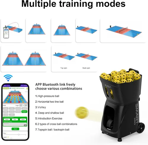 Vista 2 de Máquina de pickleball PP SMART PRO, lanzador automático profesional de bolas con aplicación y control remoto, capacidad de más de 80 bolas