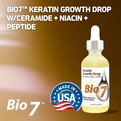 Vista 5 de Gota de crecimiento de queratina BIO7 con ceramida + niacina + péptido – 2 onzas líquidas – Combina el poder de la queratina fortalecedora