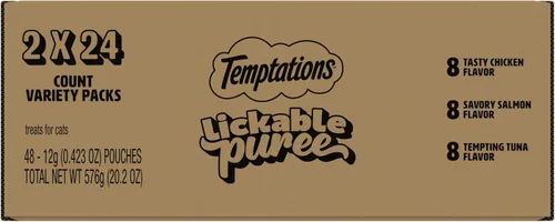 Vista 19 de Temptations Creamy Puree Golosinas Húmedas Exprimibles Lamibles para Gatos con Hígado de Res, Tubos de 0.42 oz., 4 Unidades, Paquete de 11 (44 Total)