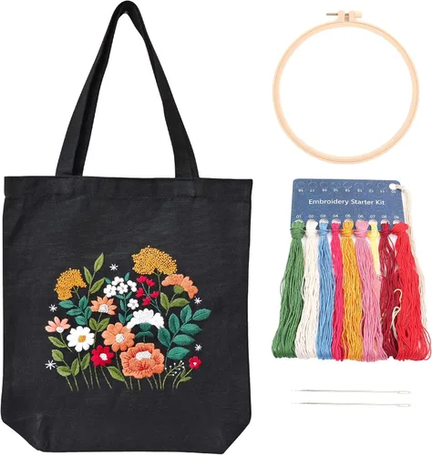 Vista 10 de Kit de bordado MAMUNU de lona con patrón para principiantes, kits de arte y manualidades DIY para adultos, incluye bolsa de bordado