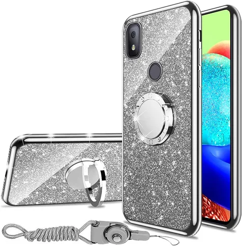 Vista 45 de nancheng Funda de teléfono para TCL A3X (A600DL), funda para Alcatel TCL A3X niñas y mujeres, bonita funda de silicona transparente con purpurina