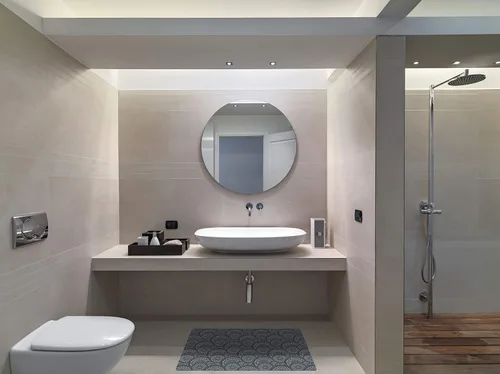 Vista 4 de Alfombrilla de tocador de baño de 24 x 18 pulgadas, microfibra sin deslizamiento, diseño gris 1S