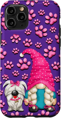 Vista 28 de iPhone 11 - Cosas de gnomo púrpura para mujer, patrón de pata rosa para perro, mamá