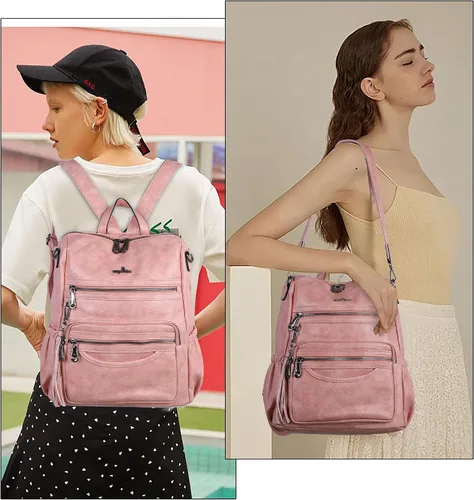 Vista 47 de Bolsos mochila monedero de piel sintética para mujer, bolsas con zíper, mochilas de hombro casuales