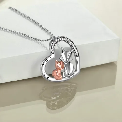 Vista 4 de ONEFINITY Collar de zorro de plata de ley 925 con colgante de zorro de origami para mujer, esposa, mamá