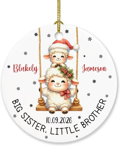 Vista 24 de Sister are Joined - Adorno de Navidad de corazón a corazón, adorno de Navidad personalizado con nombre de hermana, regalo para dos hermanas, adorno