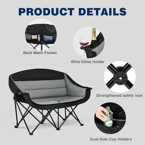 Vista 7 de apollo walker Silla de Campamento Doble de Gran Tamaño para 2 Personas - Sofá de Campamento Extra Ancho y Resistente de 600 libras con Portavasos